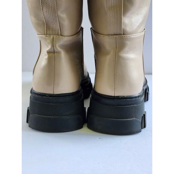 Pretty Little Thing Platform Chunky Sole Calf High Tan Boots Size 8 S0025 - Picture 5 of 7